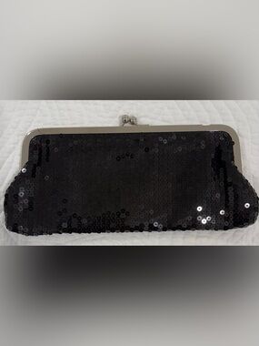 LOFT Black Sequin Kiss-Lock Frame Clutch